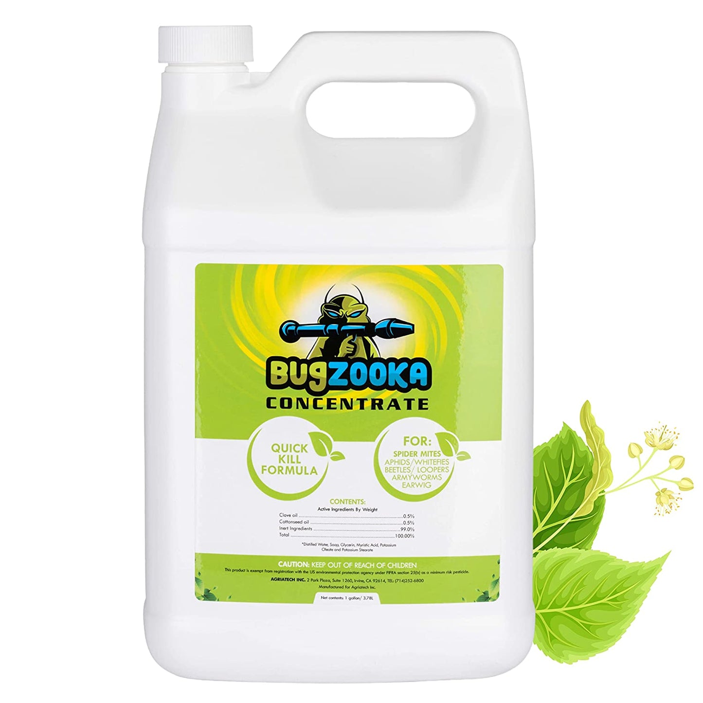 BugZooka Outdoor Bug Spray Insect Killer Concentrate with Essential Oils, All-in-One Natural Insecticide Spider Mite Insect Killer, Human & Animal Safe, 100% USDA Biobased, Made in USA, 1 Gallon