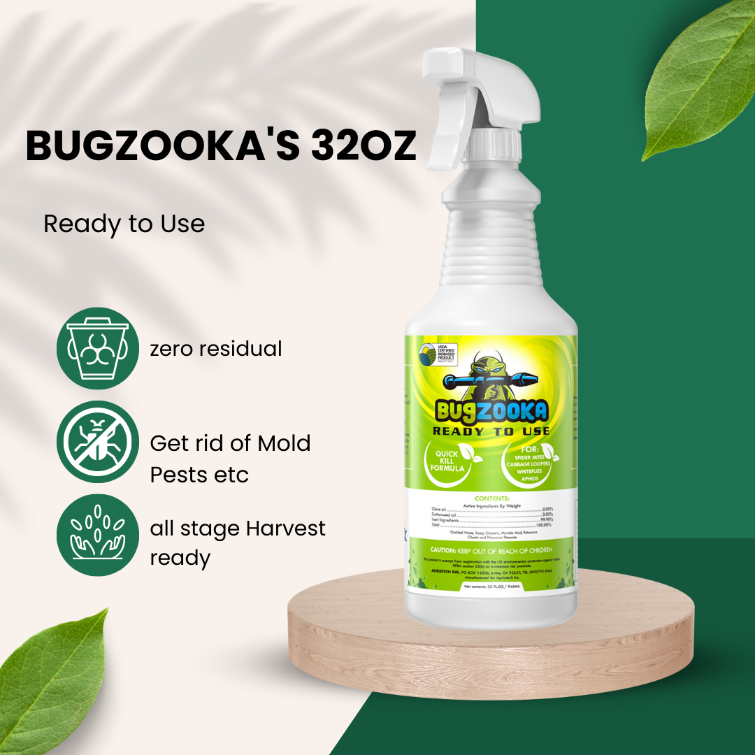 BugZooka's READY TO USE 32oz pest Controlb spray, Use for Spider Mite Killer, Spider Repellent, Miticide, Pesticide, Fungicide, Essential Oils, All Stages of Crops, USA (32 oz)